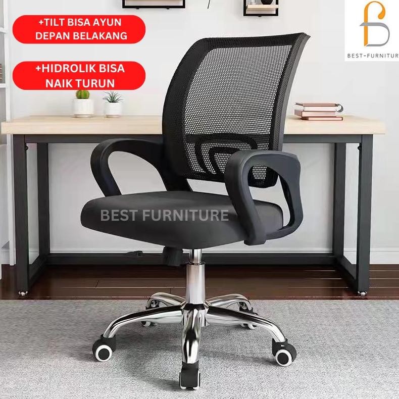 Kursi Staff Kursi Kantor Kursi Jaring Multifungsi Hidrolik + Kaki Stainless