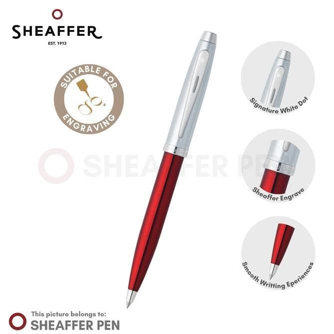 

Sheaffer 100 Translucent Red Barrel Brushed Chrome Ballpoint Kualitas Original