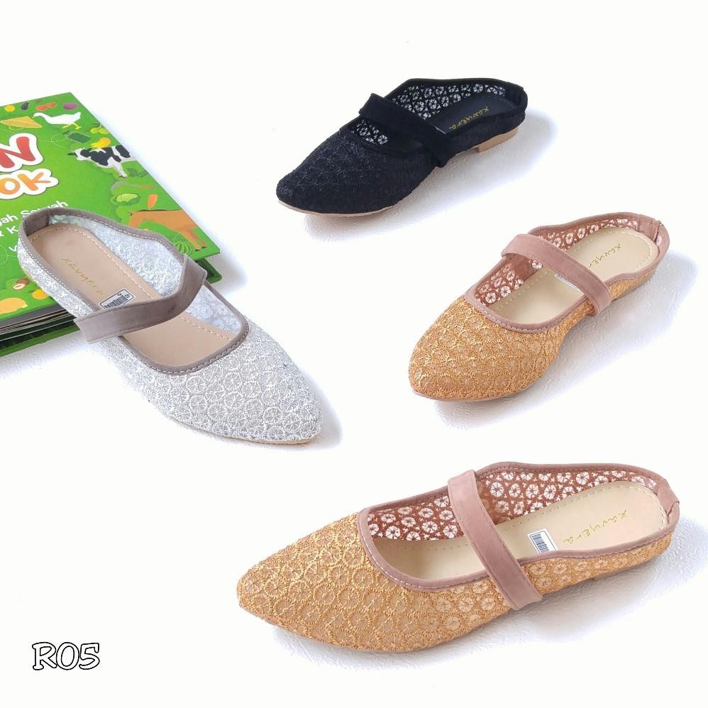 Borneo  R05 Sandal Slip On brokat Wanita  Sendal Teplek Brukat Pesta Selop Pengantin Brokat Kekinian