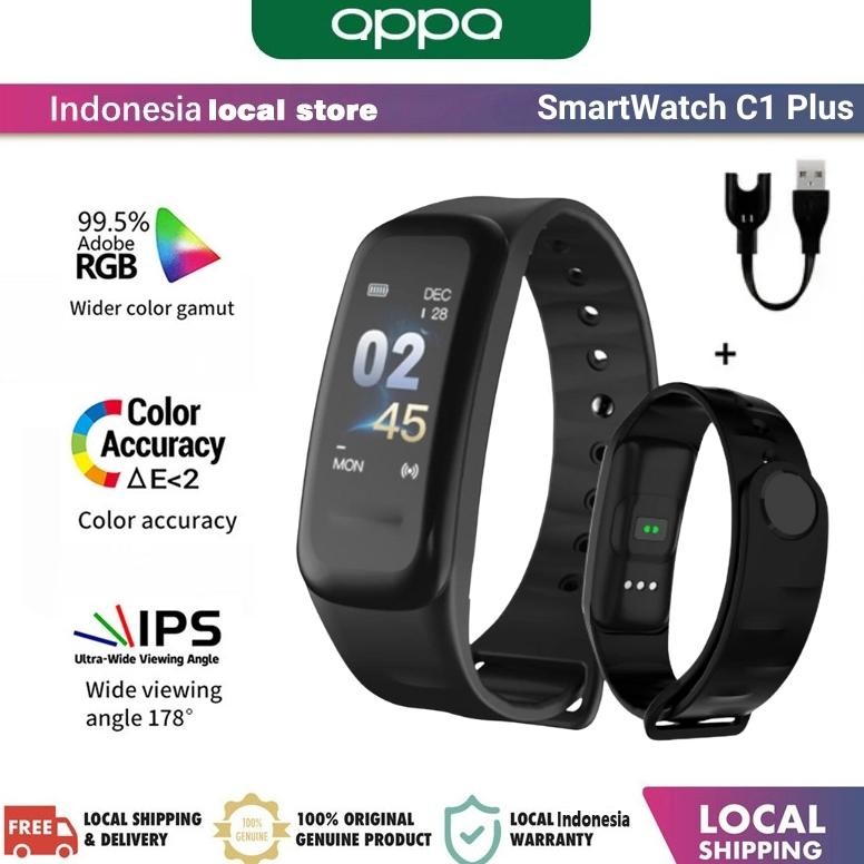 NEW ORI 0PP0 SmartBand C1Plus Smart Bracelet 1.62 Inch Layar Denyut Jantung Smart Watch Pelacak Kebu