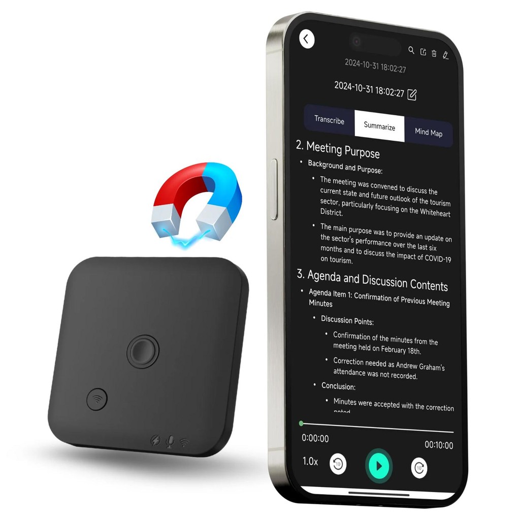 

AI-Powered Voice Recorder and Call Recorder with Speech-to-Text & Summarization, Supports 100 Languages, 64GB Storage