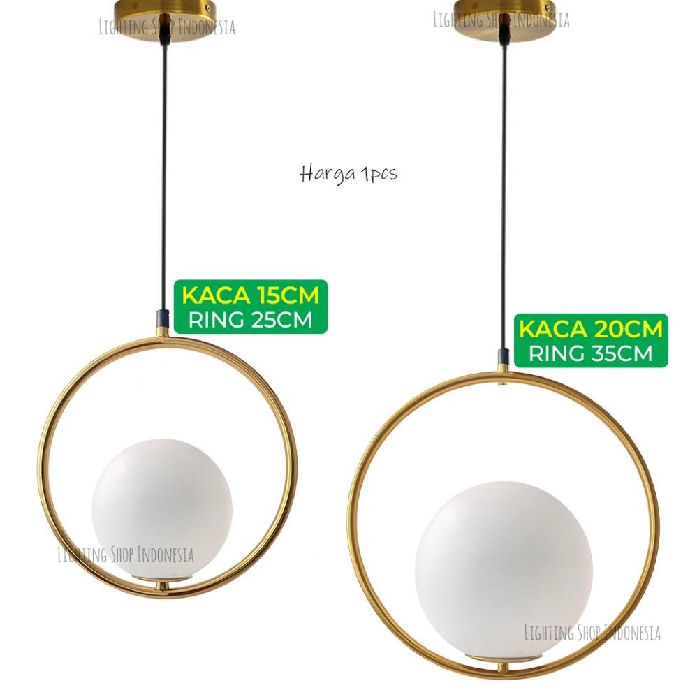 Lampu gantung gold ring 20cm 35cm kaca susu 15cm 20cm bed side pendant lamp light