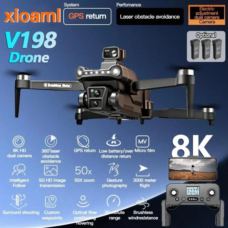 For Xiaomi V198Gps Drone 8K Profesional Camera Brushless Obstacle Avoidance Aerial Optical Foldable 