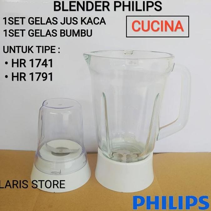 Tersedia Gelas Jus Kaca + Gelas Bumbu 1set Blender Philips Cucina HR 1741 1791