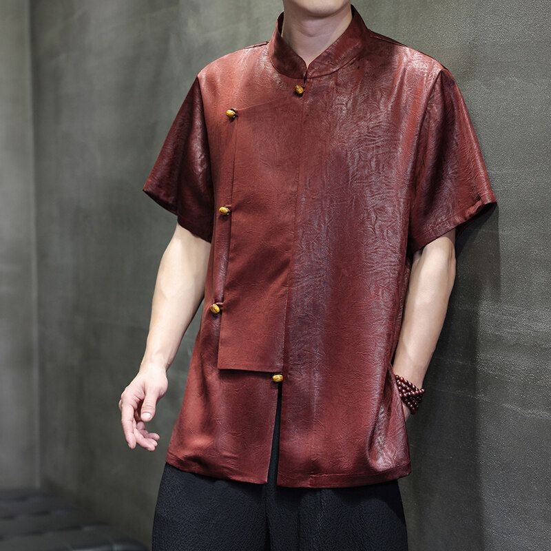Pria Gaya Cina Baru Satin Sutra Es Lengan Pendek/Hanfu/Pakaian Tradisional Tiongkok