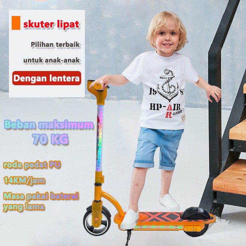 Scooter Listrik Anak Portable Electric Scoter Anak Aluminium Lipat Sekuter Anak Listrik Jangkauan 12