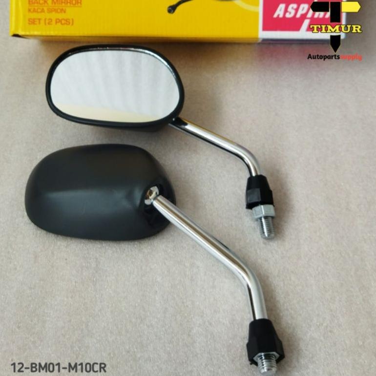 Spion merk Aspira untuk motor Honda kaca bulat kecil dengan tangkai chrome pendek ( 12-BM01-M10CR )