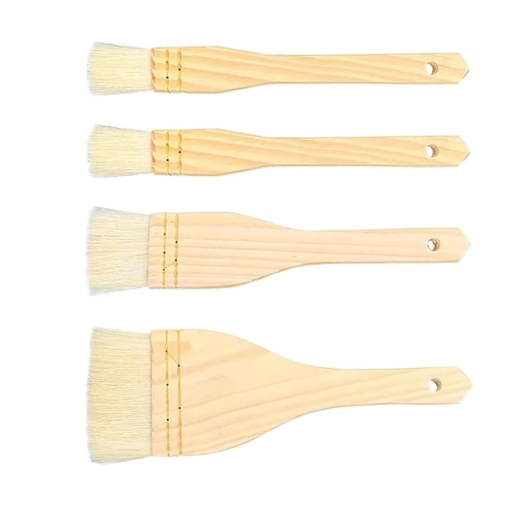 

1/4Pcs Flat Hake Brushes Artist Painting Brushes Set Wool Bristles Wash Brush For Watercolor, Ceramic And Pottery Painting