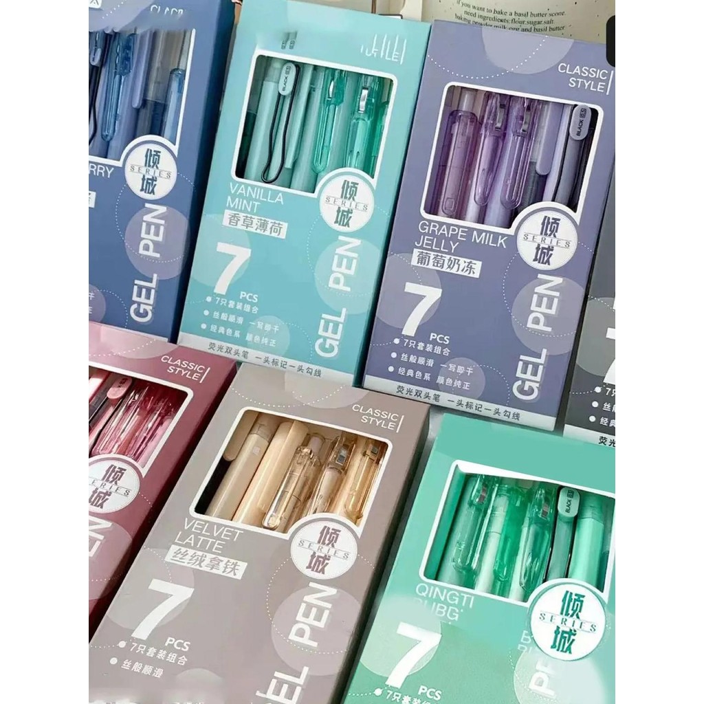 

7Pcs Boxed Press Students Exam Opening School Gift Gel Pen 0.5Mm Black