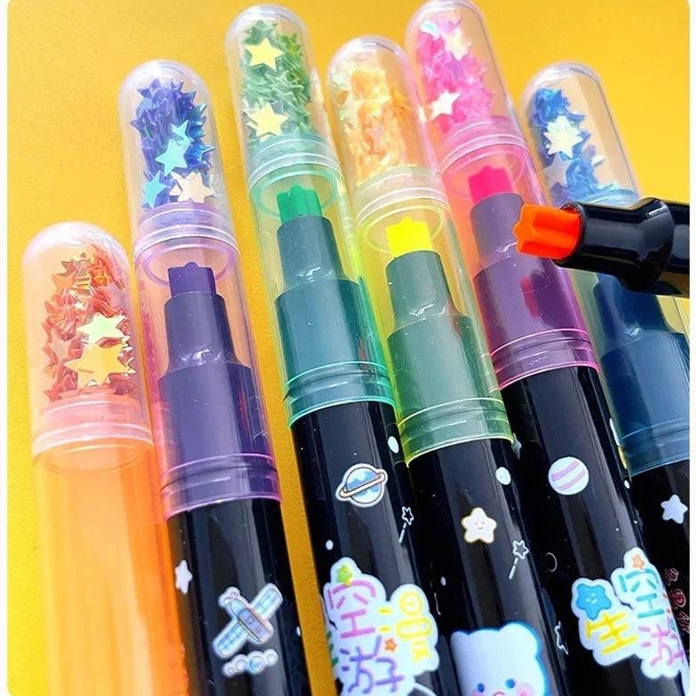 

6 Colors/Set Kawaii Star Highlighter Pen Candy Color Cute Stamper Pen Hand Account Student Gifts School Stationery Supplies