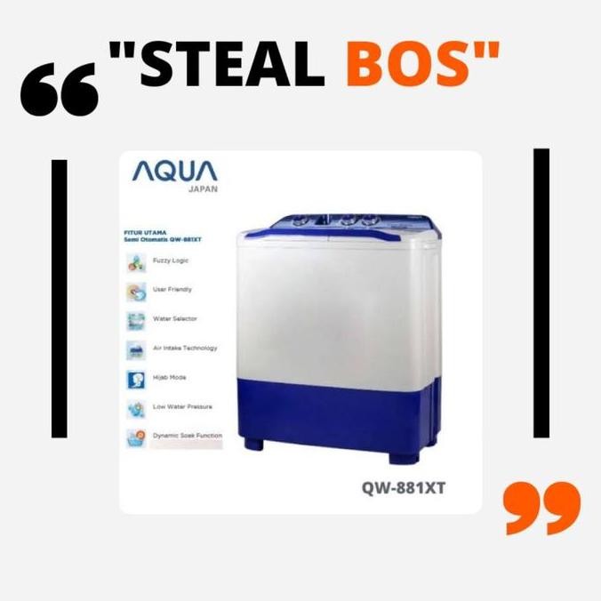 Tersedia Mesin cuci aqua 8 kg/ mesin cuci aqua 2 tabung 8 kg QW-881XT mesin cuci aqua 881 xt