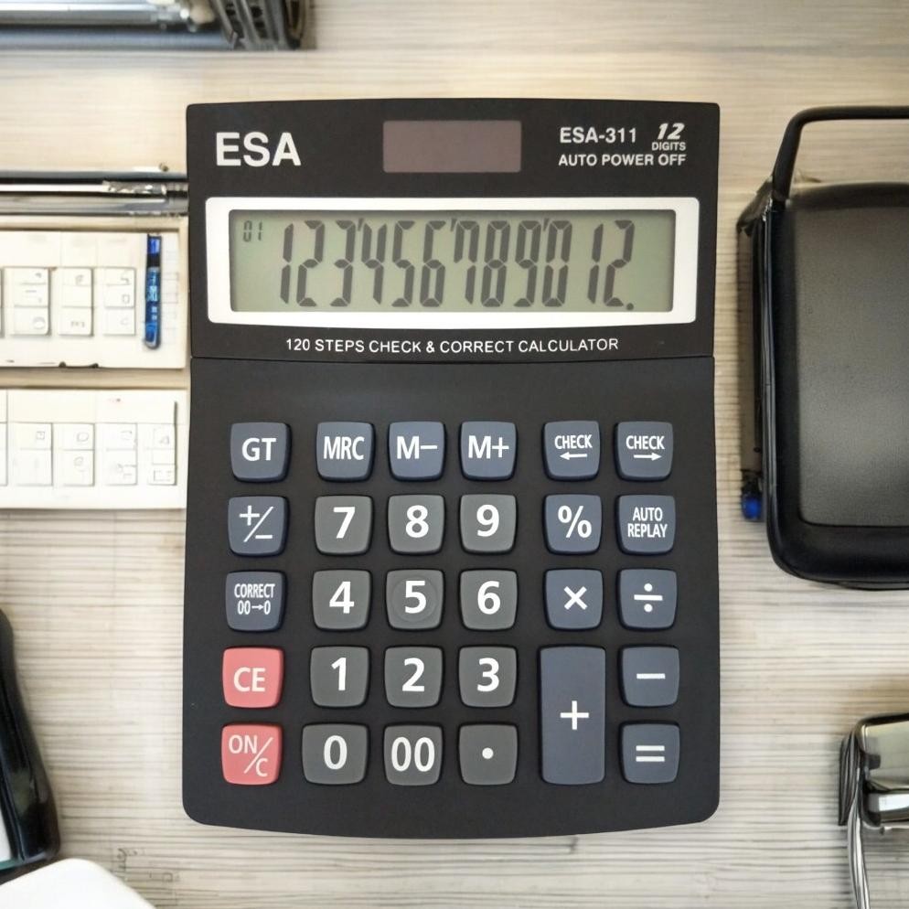 

LINDU ESA Kalkulator Lampu Menyala LED Check Correct 12 Digits Warna Hitam