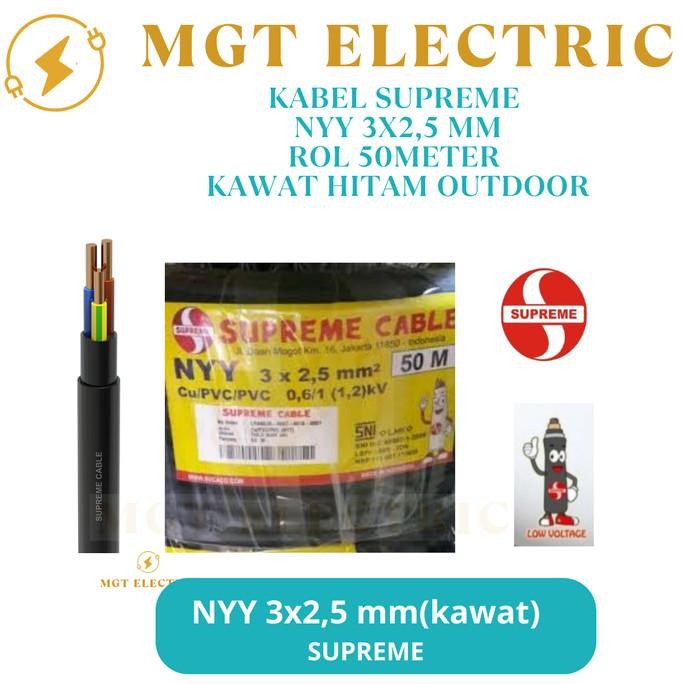 Kabel Supreme Nyy 3X2.5 50M / Nyy Supreme 3X2,5 Mm Kawat Hitam 50Meter