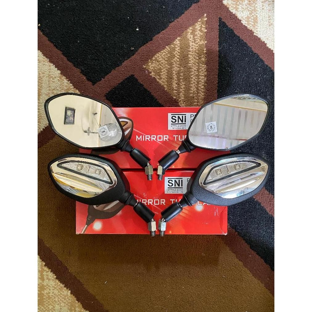 Spion Bubut 3 Jari Spion Bubut Tangkai Pendek Spion Led Bubut Spion Style Plat KT Spion Motor Beat V