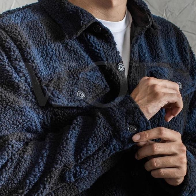 Promo Shirt Jacket Gap Sherpa Blue Black Plaid Original - Size Xs-Xxl