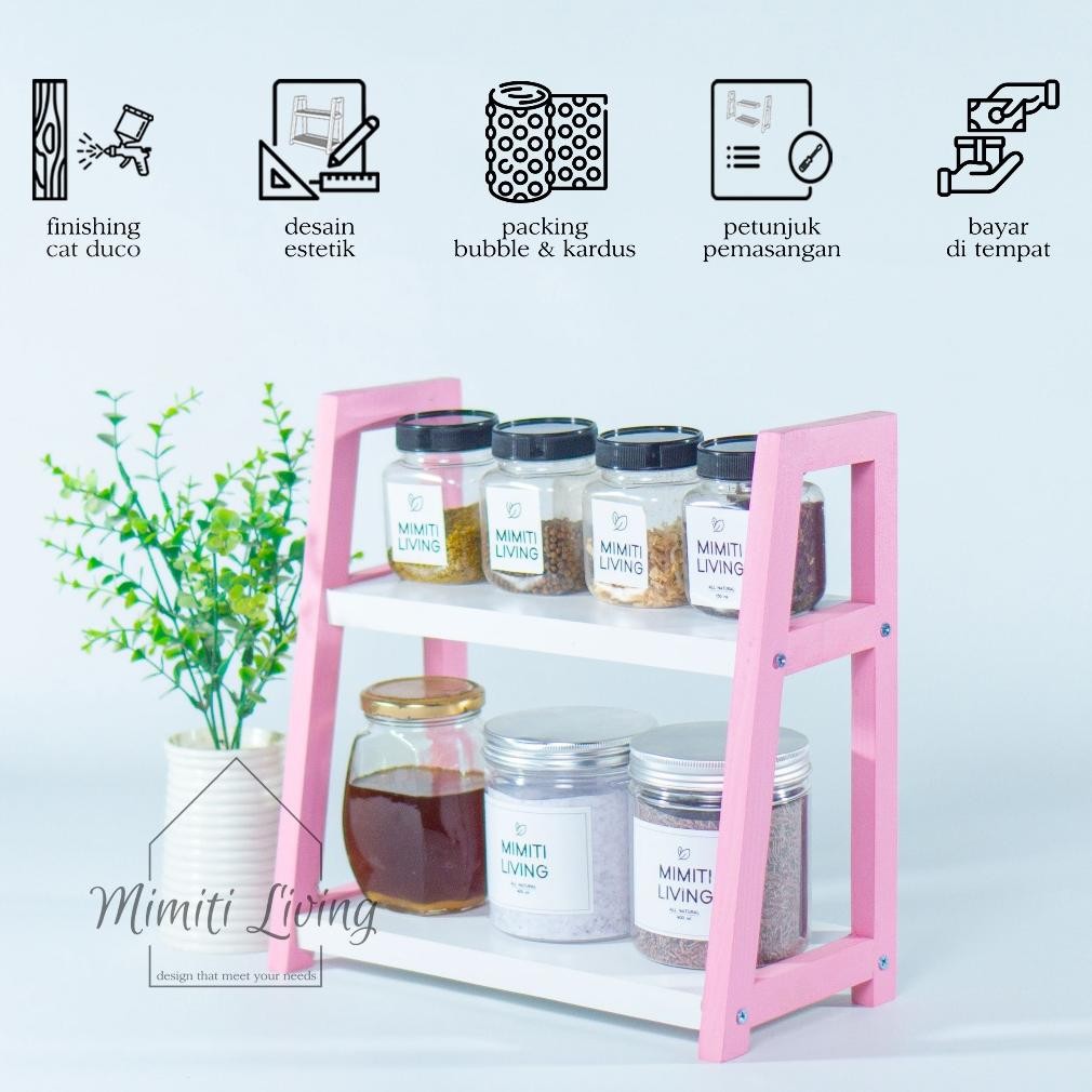 TERLARIS Rak Bumbu Dapur Kayu / Rak Serbaguna Pink / Rak Bumbu Estetik Siap kirim