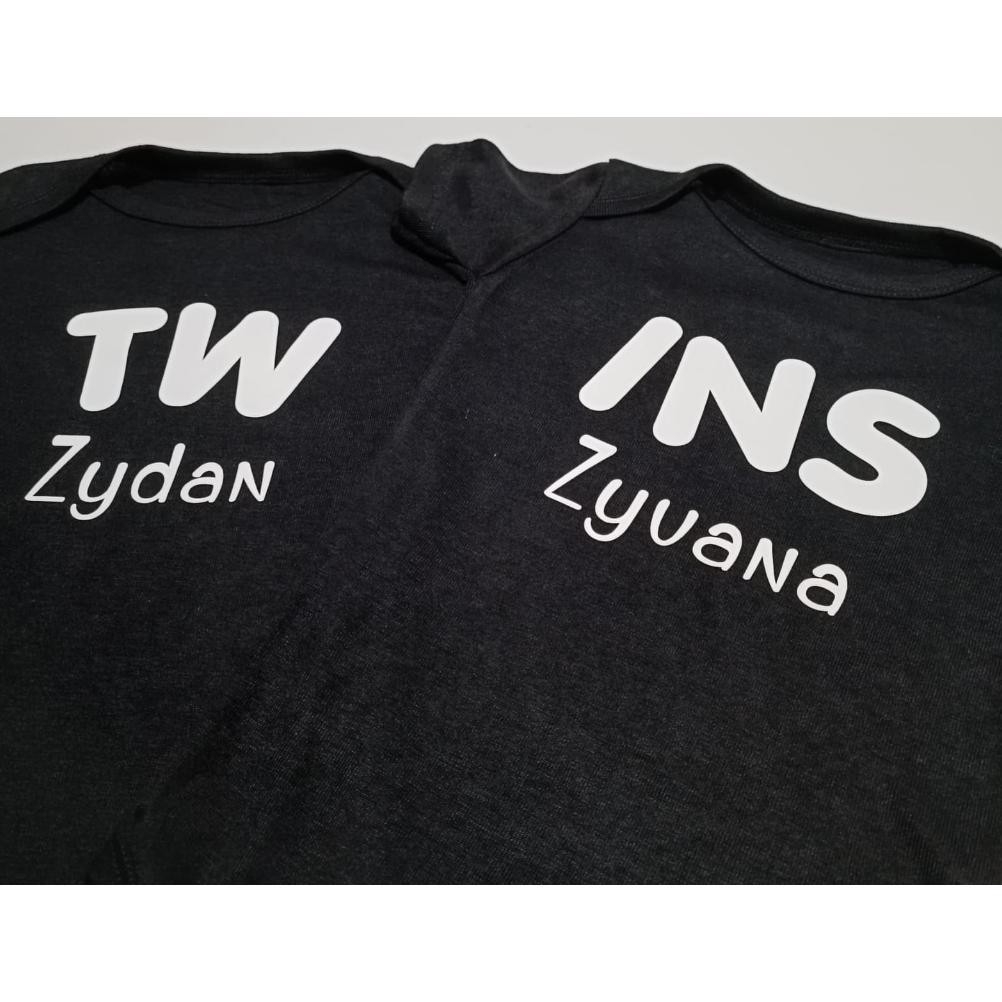 Ready Baju Bayi Kembar Twins Gratis Custom Nama Jumper Baby Newborn Set Pakaian Anak Lucu Custom Tul