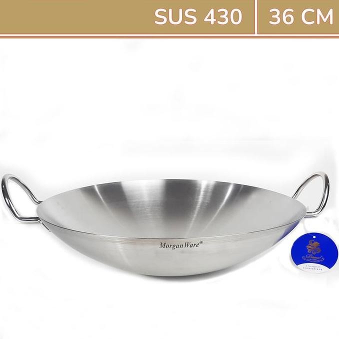 Wajan Wok Stainless BIMA 36cm Kuali / Penggorengan Stainless Steel SUS 430 - MorganWare