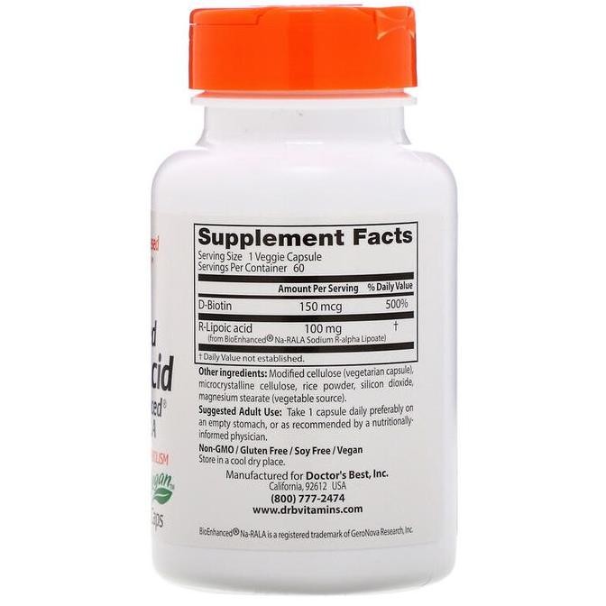 Doctor'S Best Stabilized R-Lipoic Acid Bioenhanced Na-Rala 100Mg 60Cap