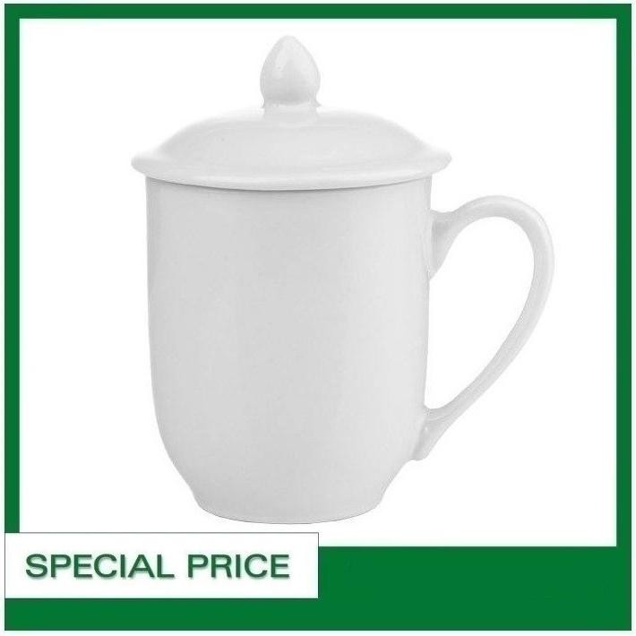 Terlaris Mug Gelas Tutup 340 ml Keramik Porselen Polos Home Line Terbaru