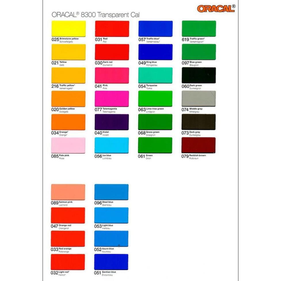 

KA Oracal Sticker 8300 Transparent Skotlet Warna Tembus Cahaya Kaca 1 Meter