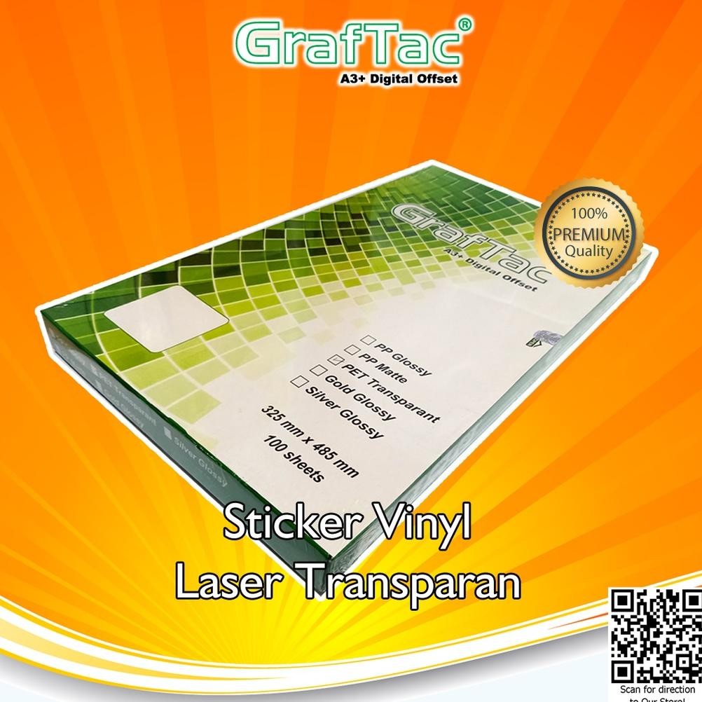 

KA Graftac Sticker Vinyl PP White Gloss Matte - PET Transparan A3+ Stiker Digital Print Laser Toner Anti Air Tidak Mudah Sobek - Pack