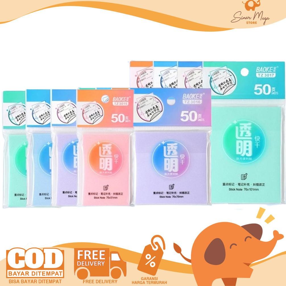 

Gb29 Tgc-1924 Fgh-56 Baoke Color Transparent Sticky Notes - Memo Tempel Transparan 50 Lembar Murah Sale Terlaris