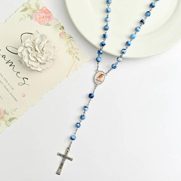 

^^^^^] Rosario Bulat Biru Medugorje Rantai 8mm Souvenir Aksesoris Kalung Rosario Salib