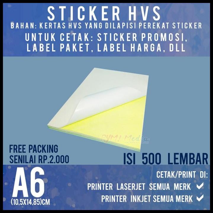 

Terlaris Promo 500 Lembar Stiker Hvs A6 / Kertas Sticker Doff Matte 1 Rim A6 Good Quality