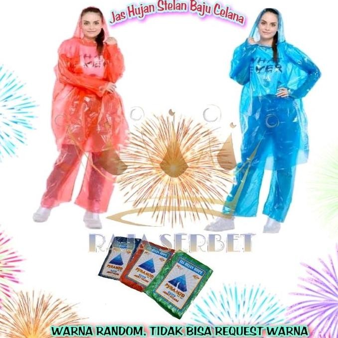 Tersedia PAKET 1 LUSIN ( ISI 12 PC) Jas hujan Plastik Merk PYRAMID / DINO Jaket celana / Baju Celana