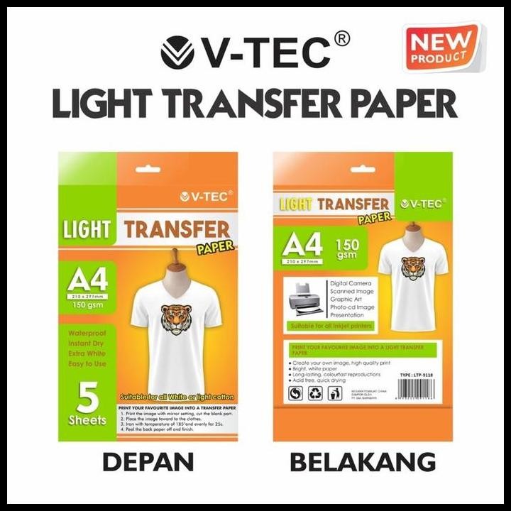 

Terlaris Kertas Transfer Vtec Light Transfer Paper A4 150 Gsm Ltp-9118 Good Quality