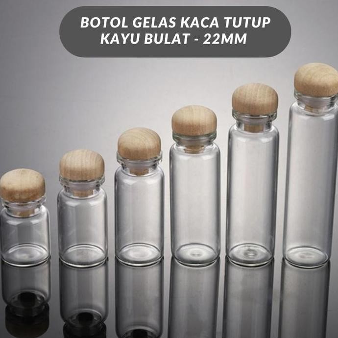 $$$$] Botol Gelas Kaca Tutup Kayu Oval Bulat Tempat Rosario Souvenir Botol(Paket 1 Lusin)