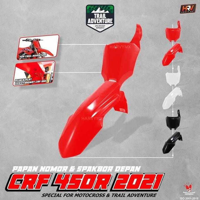 SPAKBOR DEPAN DAN PAPAN NOMOR CRF 250 450 R 2021 HRV ORIGINAL DAN TERPERCAYA