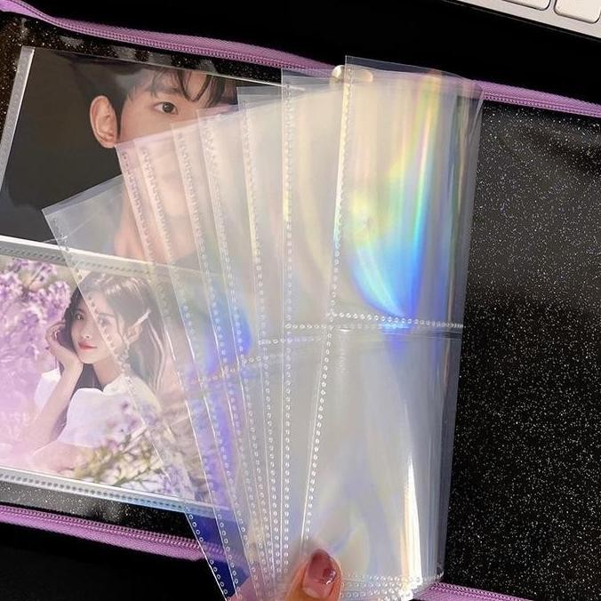 

ready !!! 10 Lembar A5 Sleeves Inner Page 1 sisi Loose-Leaf Sleeve Binder Hologram Motif Album Dalam Penyimpanan Photocard Laser / Heart / Star Set