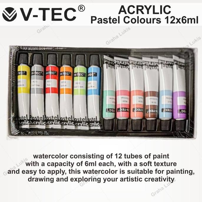 

ready !!! V-TEC Pastel Acrylic / Cat Akrilik Pastel 12x6ml PA-612