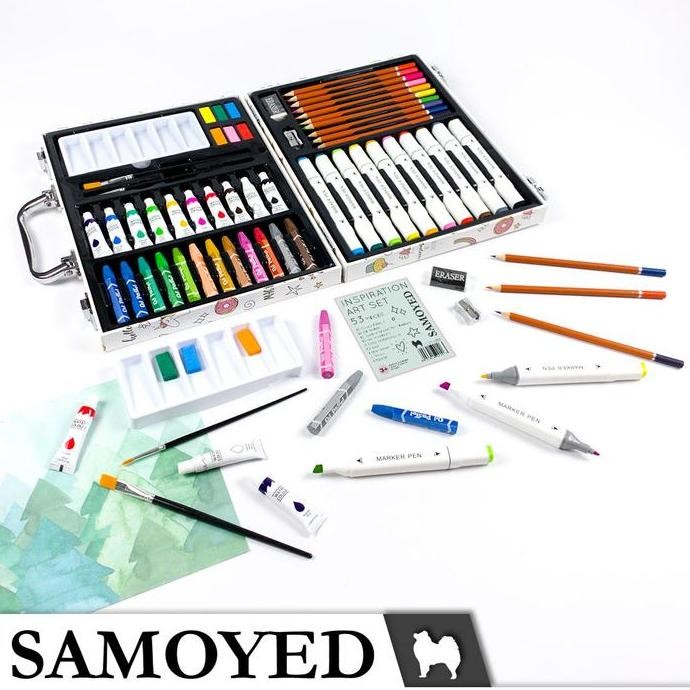 

ready !!! Peralatan Gambar Warna Lukis / Krayon / Spidol / Pensil Warna / Cat Air Padat / Cake / Blocks / Solid Kotak / Koper Aesthetic / Inspiration Art Set Samoyed INSS-U53