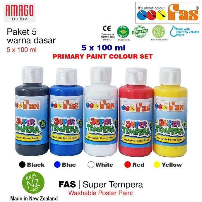 

ready !!! PAKET 5 WARNA - FAS - SUPER TEMPERA - PRIMARY COLOUR SET - 5 x 100 ml
