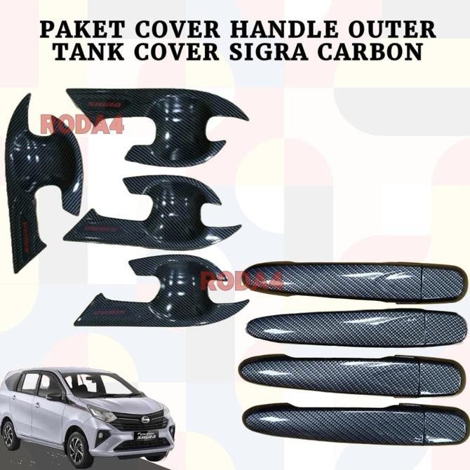 Paket Cover Handle Outer Tank Cover Calya/Sigra Hitam Carbon Aksesoris Pegangan Pintu Tangki Mobil 2