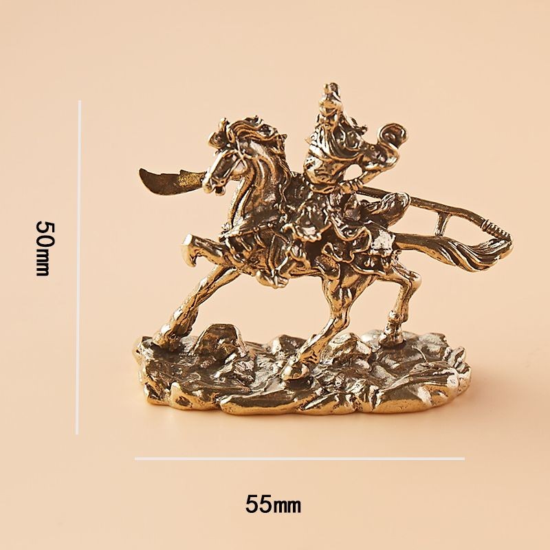 Pure Copper Small Horse Riding Guan Gong Statue with Sword