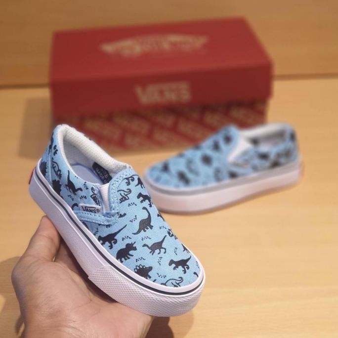 Tersedia SEPATU ANAK VANS SLIP ON MOTIF DINOSAURUS BIRU
