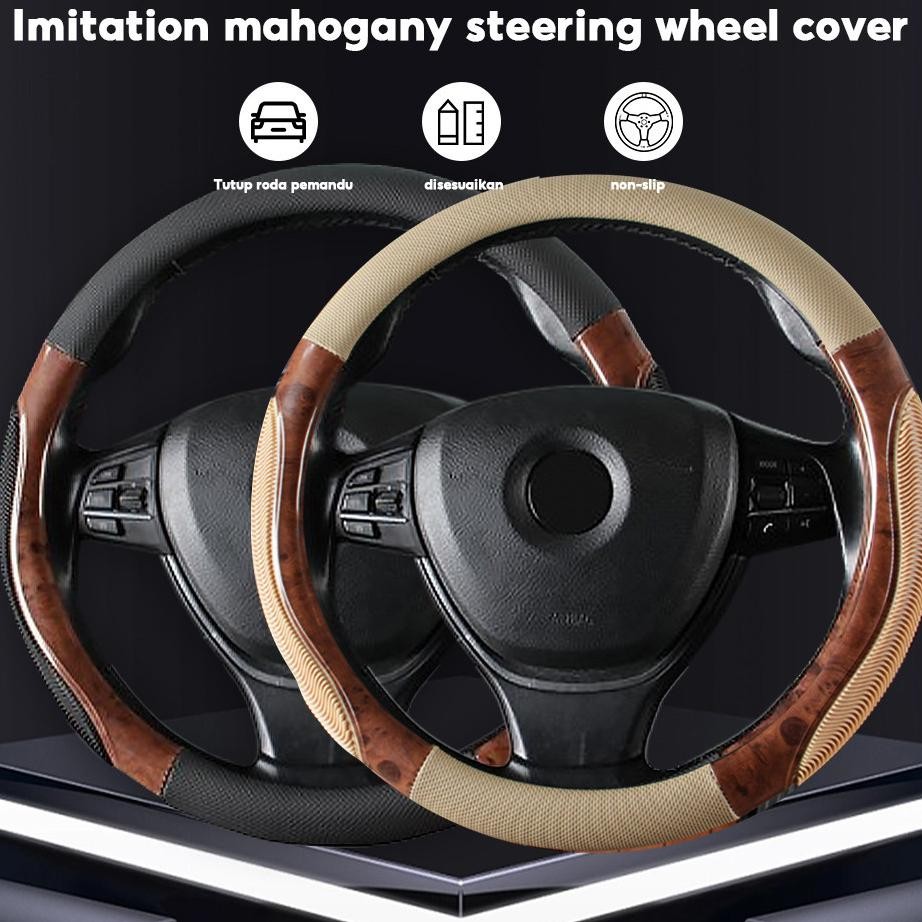 Cover Stir Sarung Setir Mobil Motif Kayu Kulit Sintetis Universal Semua Ukuran Steer Cover Stir Carb