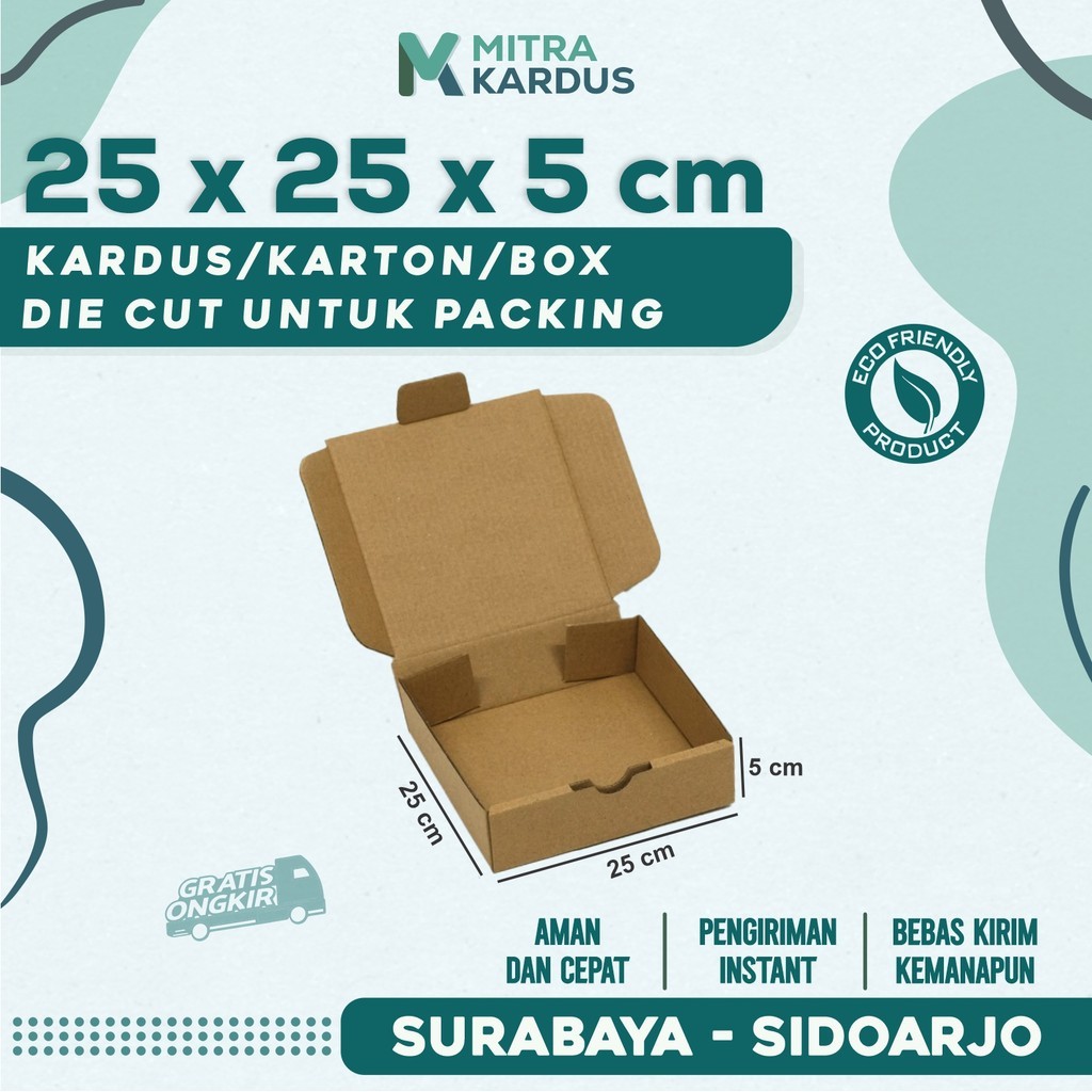 

Box Die Cut 25x25x5 | Karton Corrugated Single Wall | Box Hampers | Kardus Hampers