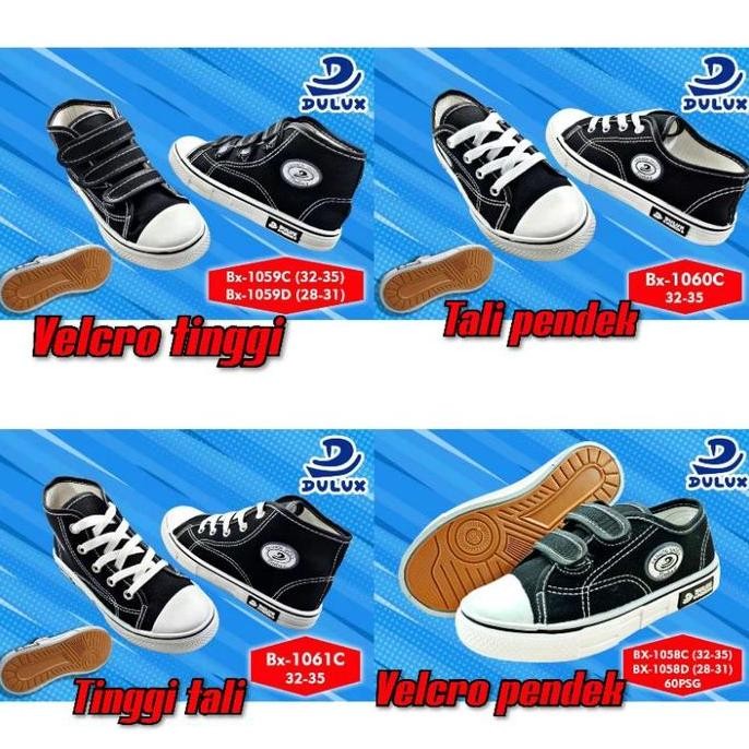 Tersedia DULUX - SEPATU SEKOLAH ANAK HITAM PUTIH CEWEK COWOK / SEPATU PEREKAT TINGGI / SEPATU TALI T
