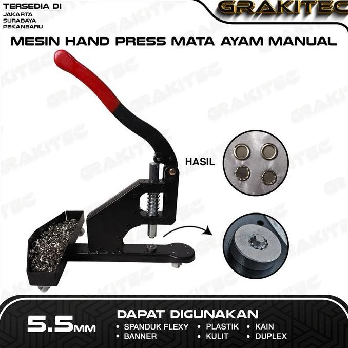 

Mesin Hand Press 5.5 & 10mm Mata Ayam / Itik / Plong Banner Grakitec