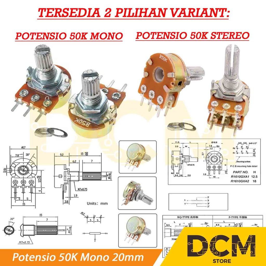 Potensio Mono / Potensio Stereo RRT 50k 20mm Original High Quality