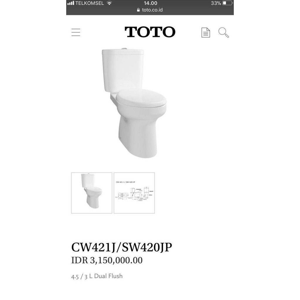 ready Closet TOTO CW 421J/ SW420 JP + tutup softclosing TC 505 S