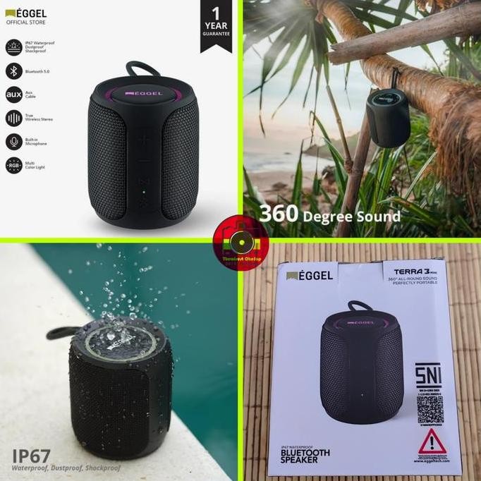 Eggel Terra 3 Mini 360 Terra3Mini Portable Bluetooth Speaker Waterproo New Stok