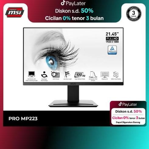 Premium MSI PRO MP223 E2 22 INCH VA FHD 1MS TILT BUSINESS PRODUCTIVITY MONITOR [1080p, 100Hz]