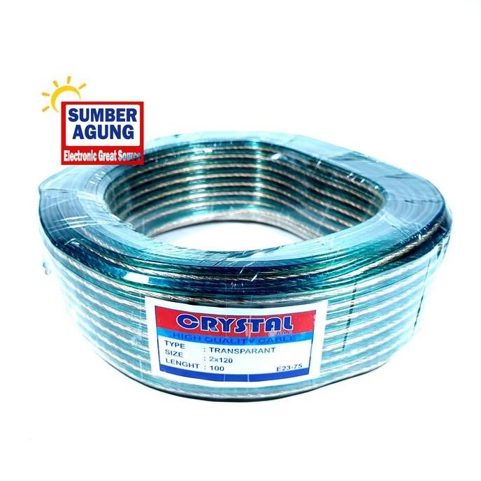 Crystal Kabel Transparan 2X120 Panjang 100 Rol Besar Isi Serabut Dua Jalur Listrik Audio Olor Tebal 