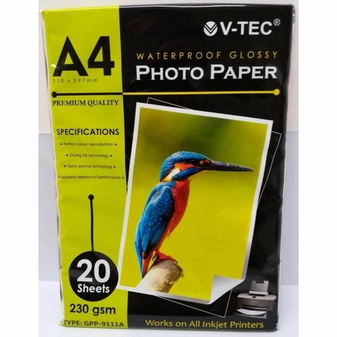

Kertas Photo Vtec Glossy A4 230 Gsm Waterproof Terbaru